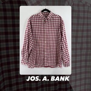 EUC Jos A Bank Red Plaid Traveler’s Collection Button Down Shirt